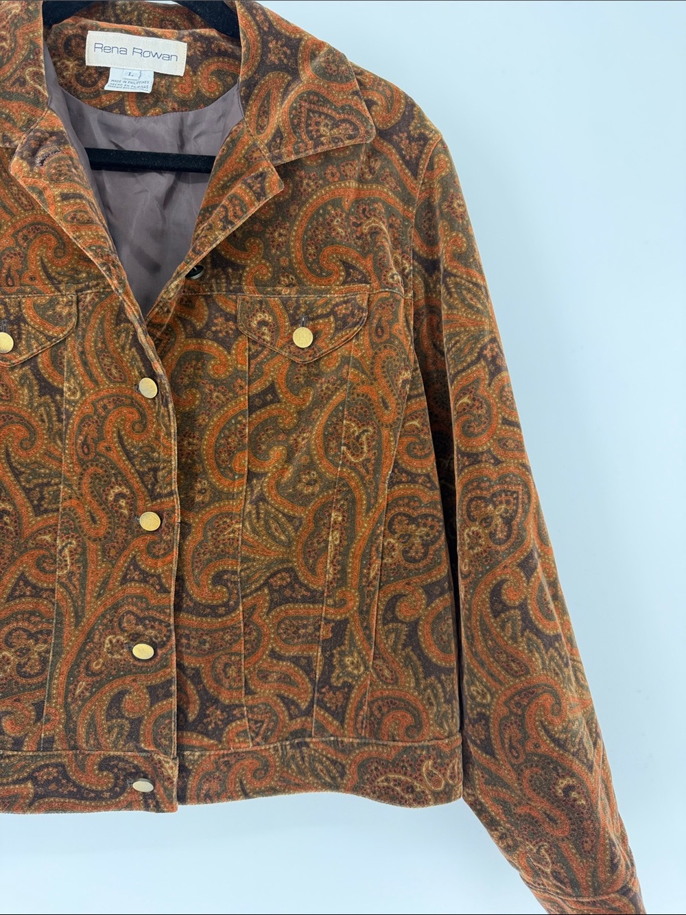 Rena Rowan Paisley Cotton Jacket Large Brown Rust Boho Western Vintage Style - Picture 2 of 7